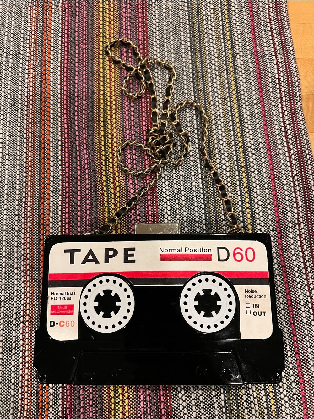 Black Tape D60 Cassette Crossbody Bag with Gold Chain